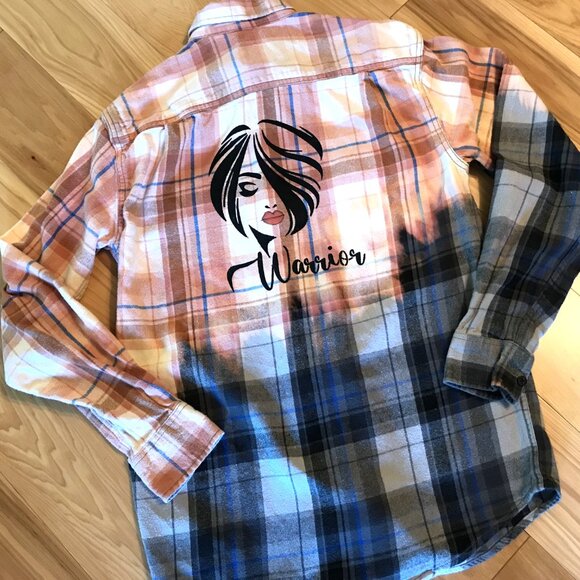 Bleached Flannel Shirt, Size Medium: Upcycled Painted Lady Portrait Warrior - Picture 11 of 12